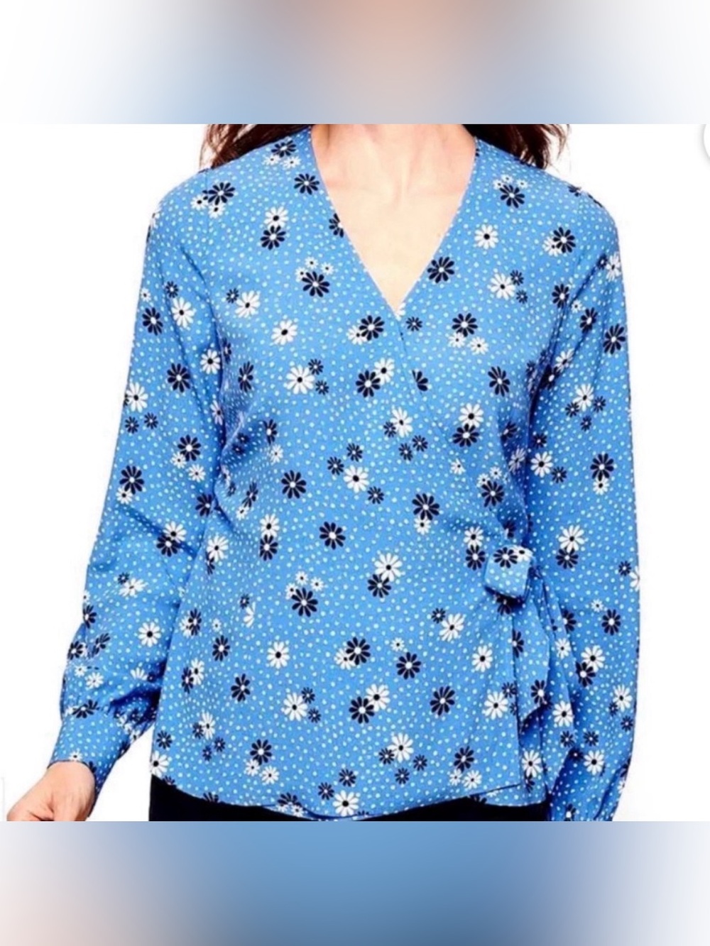 Talbots “Daisy” Poet Sleeve Faux Wrap Blouse Size Medium New NWT - Picture 2 of 4
